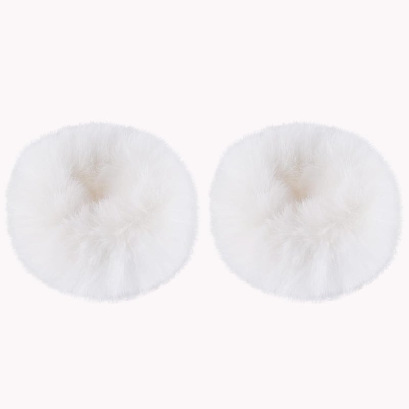 Mljsh 2 PCS White Faux Rabbit Fur Fuzzy Scrunchies - Fluffy Elastic Hair Bobbles, Ponytail Holders, and Hair Accessories for Girls & Women - Image 1